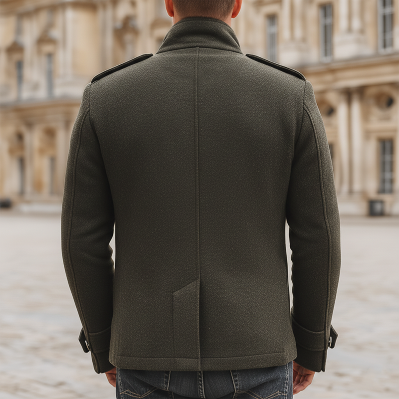 Men's Classic Army Green Stand-up Collar  Faux Woolen Jacket MTA1551K2U