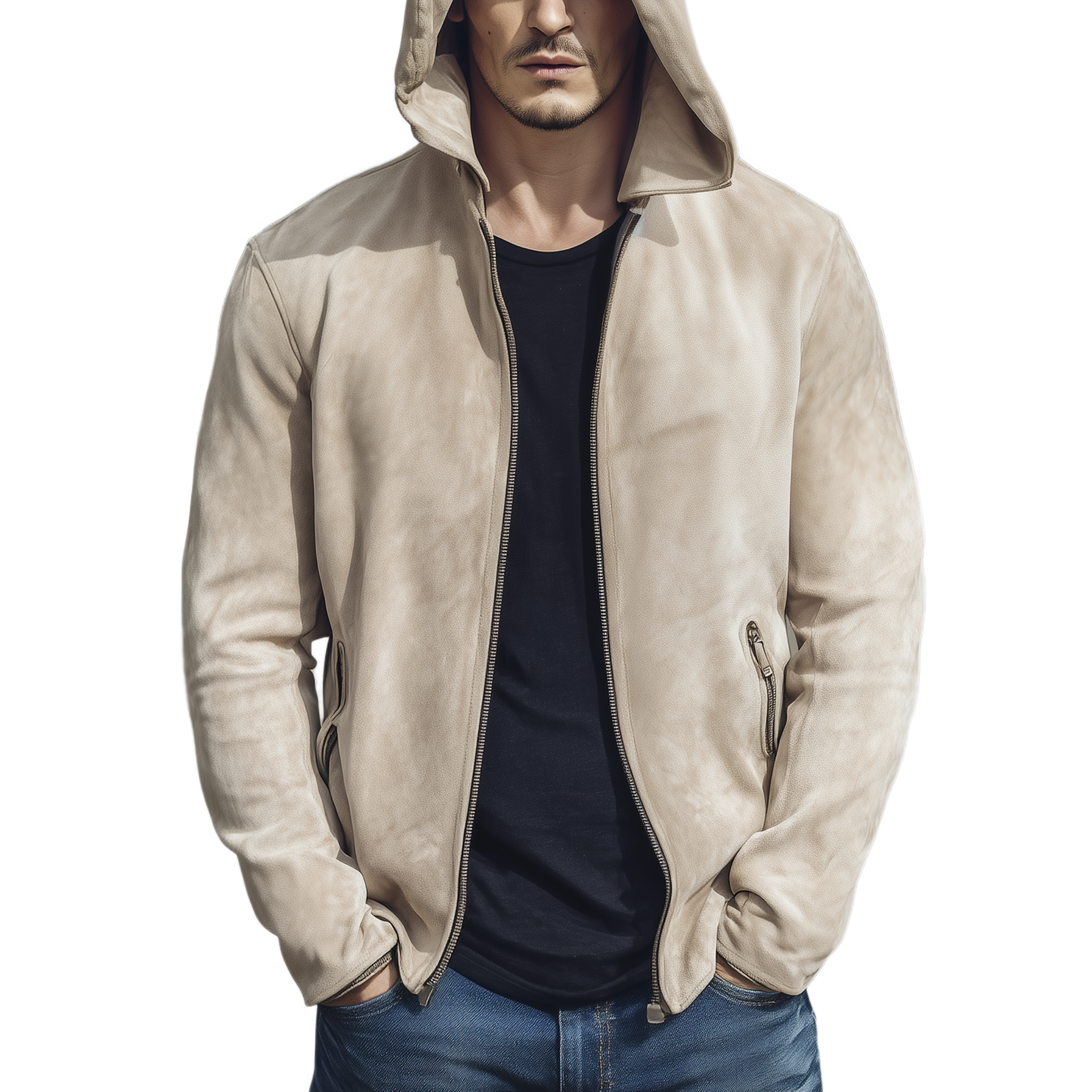 Men's Classic Casual Solid Color Hooded Zip-Up Suede Jacket MTA0659H8K