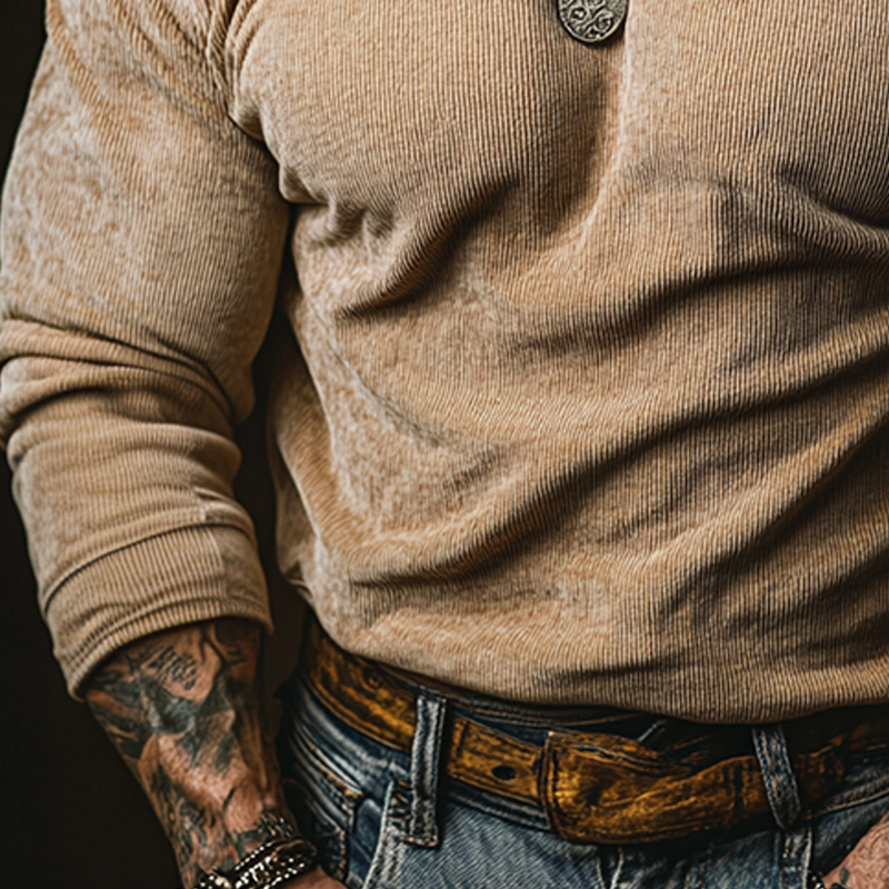 Men's Retro Solid Color Crew Neck Corduroy Long Sleeve Sweatshirt MTA3036J3X