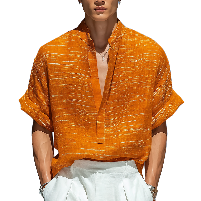 Men's Summer Fashion Printed V-Neck Long Sleeve Shirt MTA1017G5P