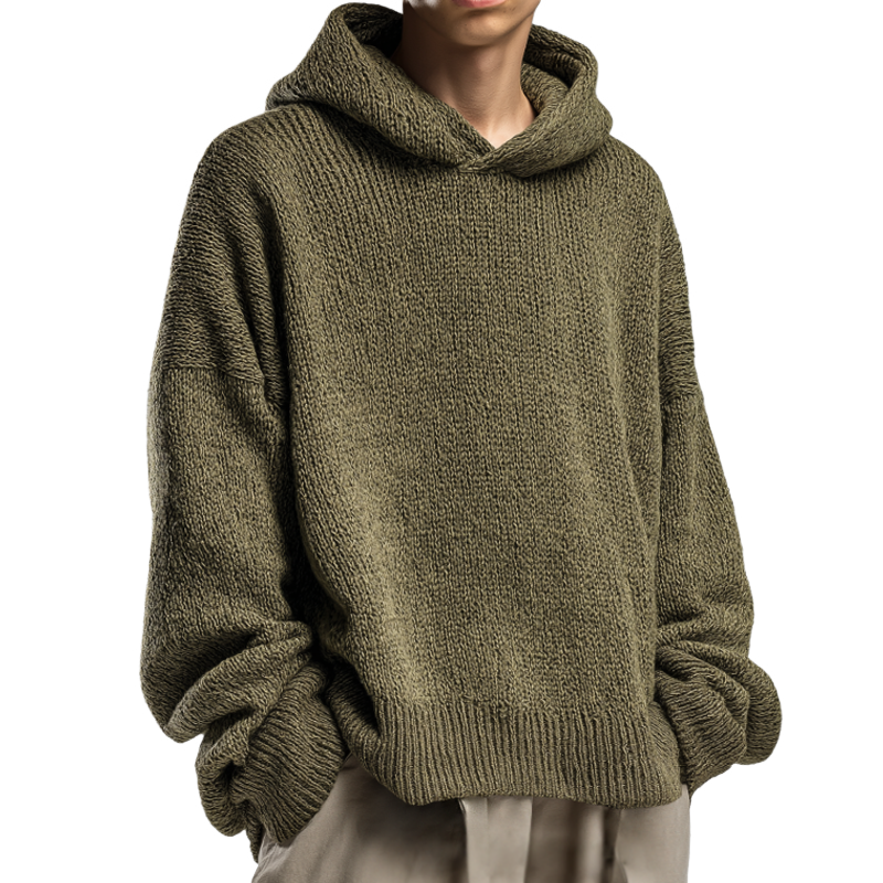 Men's Retro Casual Solid Color Knit Hoodie MTA0120I1TO