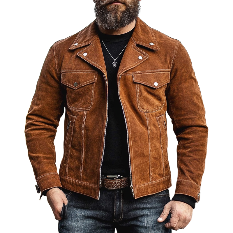 Men's Solid Single-breasted Faux Suede Jacket MTA2550H2X
