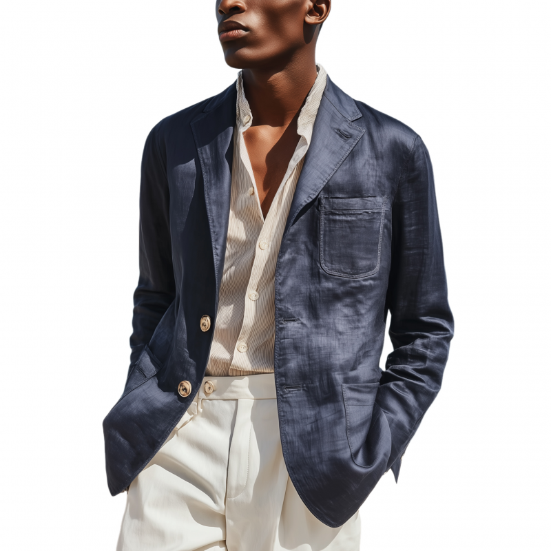 Men's Casual Solid Color Tencel Blended Notch Lapel Single-breasted Slim-fit Blazer MTA1196G5M