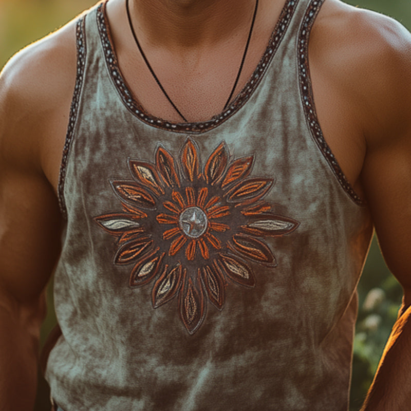 Men's Western Cowboy Style Vintage Embroidered Tank Top MTA2801D5U