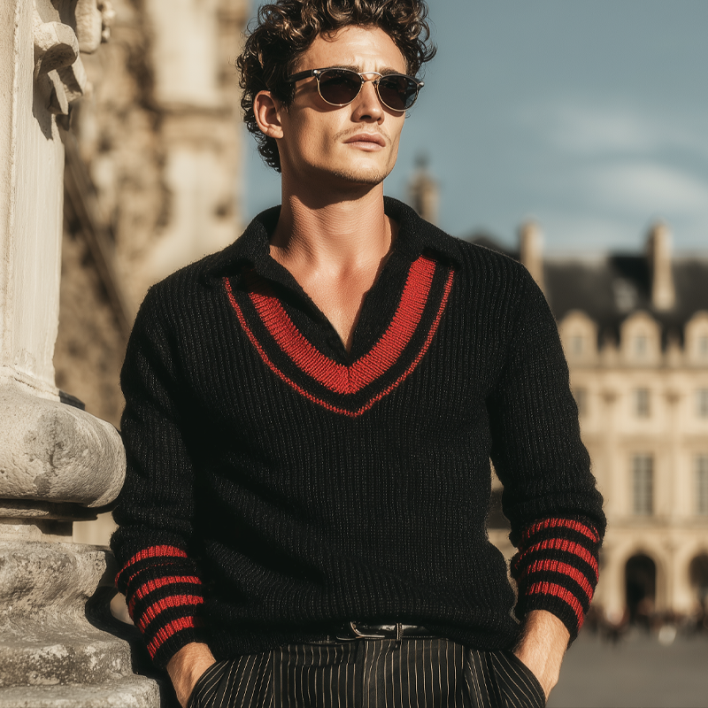 Men's Retro Colorblock Knitted Pullover Sweater MTA0986I0U