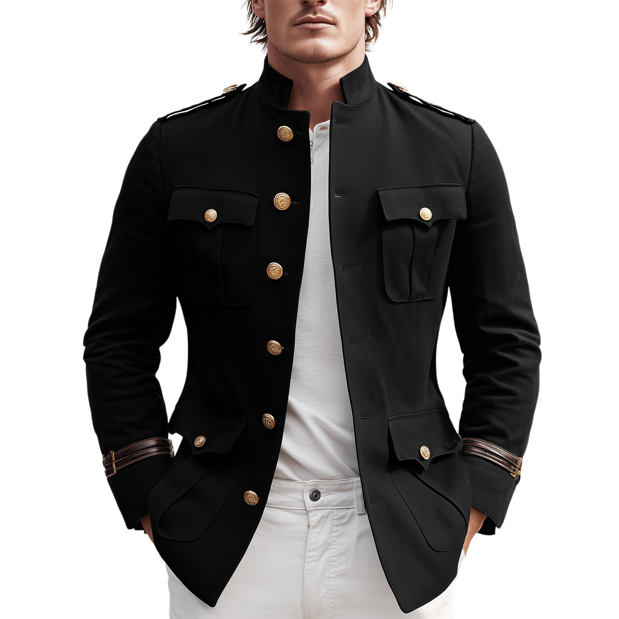 Men's Classic Retro Stand Collar Multi-pocket Twill Cotton Slim Fit Jacket MTA3055H4K