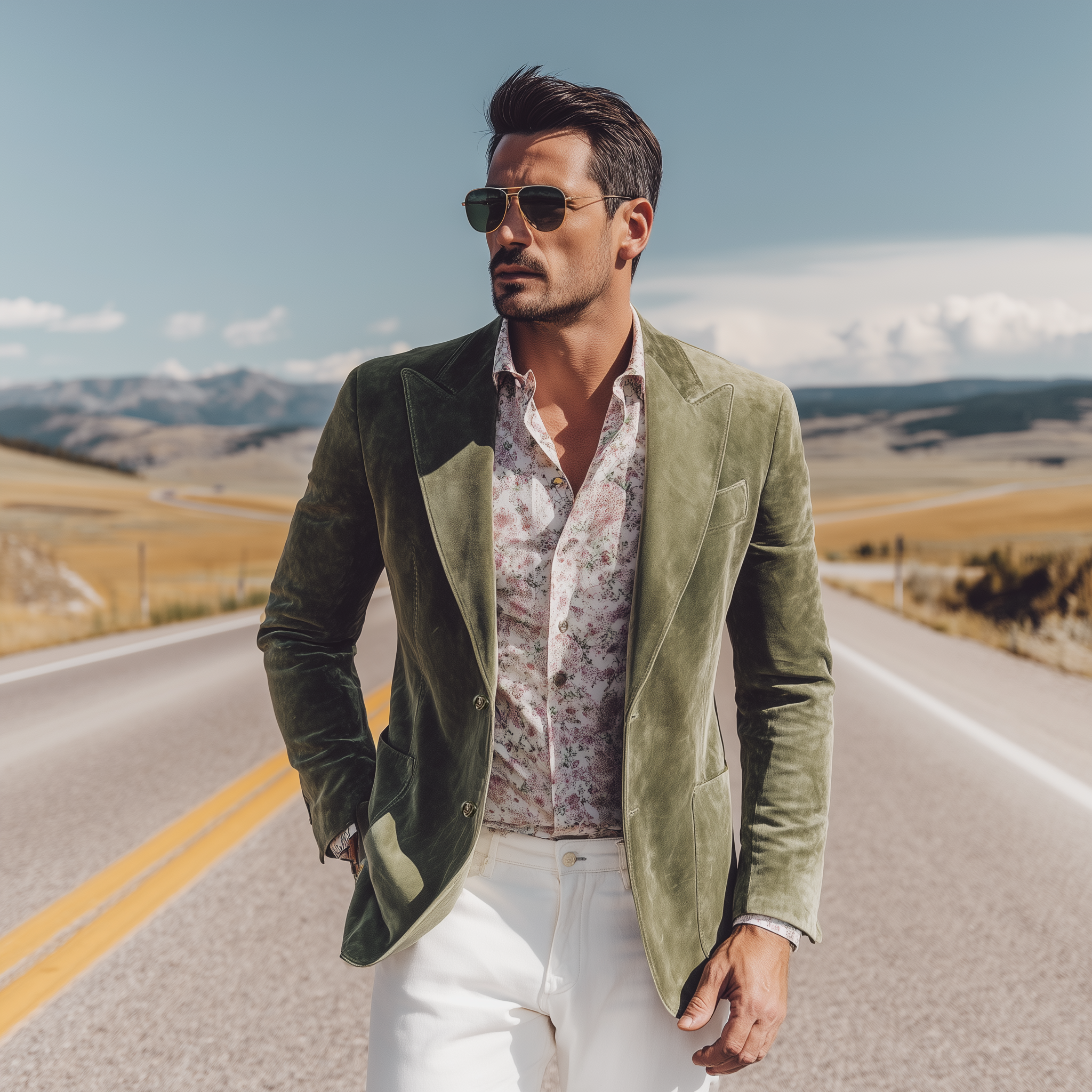 Men's Classic Casual Western Style Suede Slim Fit Single-breasted Blazer MTA1271H8K