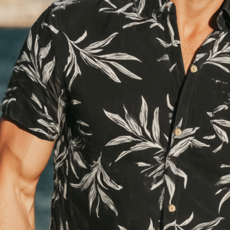 Men's Summer Classic Leaf Print Short Sleeve Shirt MTA0314G8U