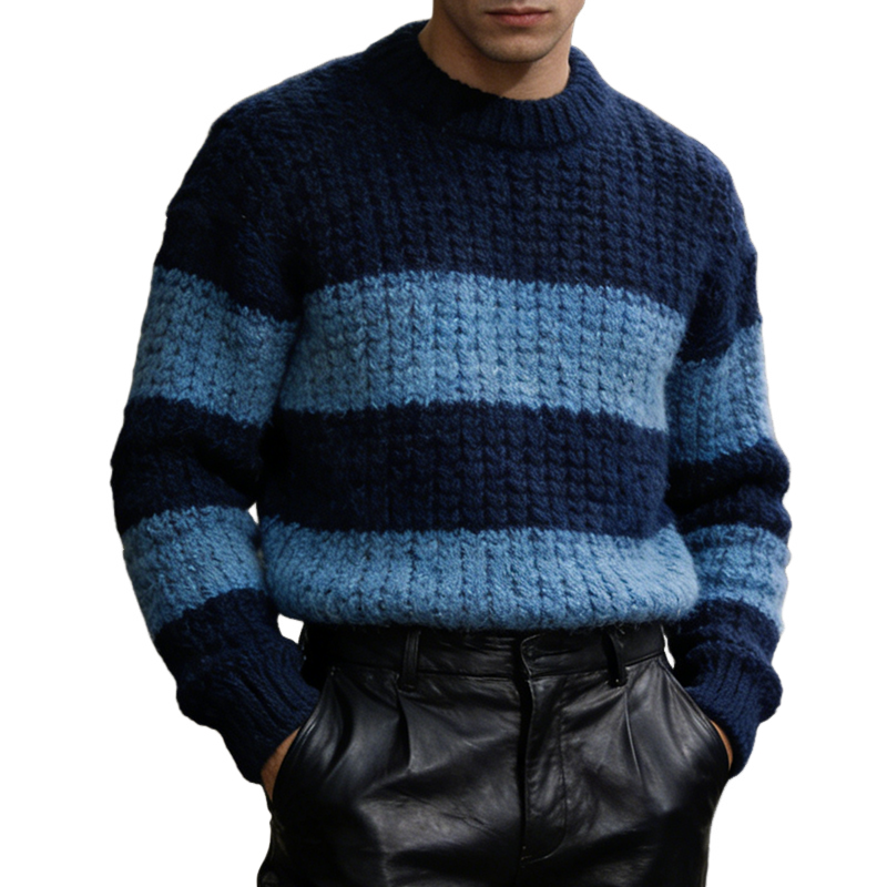 Men's Retro Casual Striped Knit Crew Neck Sweater MTA1534L2TO
