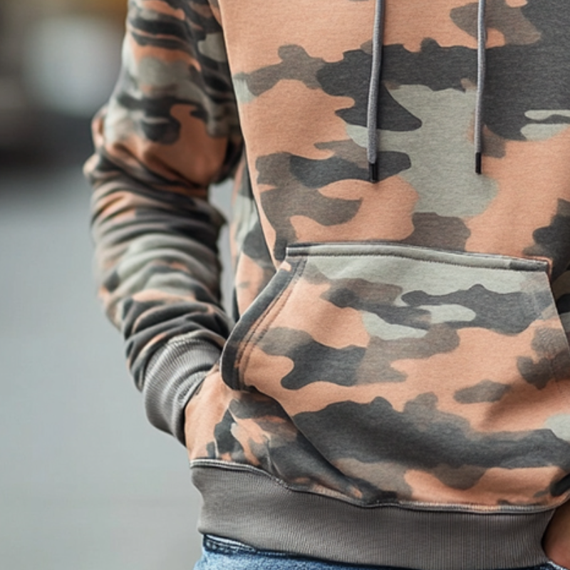 Men's Retro Casual Camouflage Print Drawstring Hoodie 87295487TO