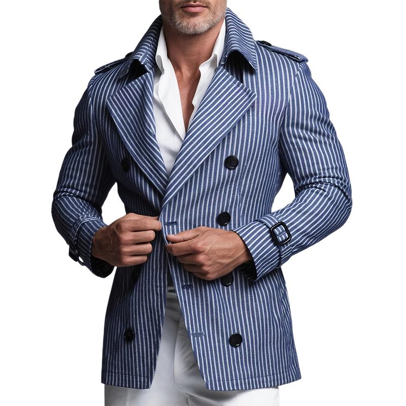 Men's Vintage Casual Striped Double Breasted Trench Jacket MTA1073I6TO
