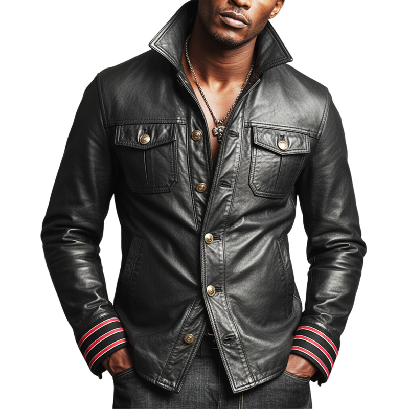 Men's Urban PU Leather Slim Fit Button Jacket MTA1206K2U