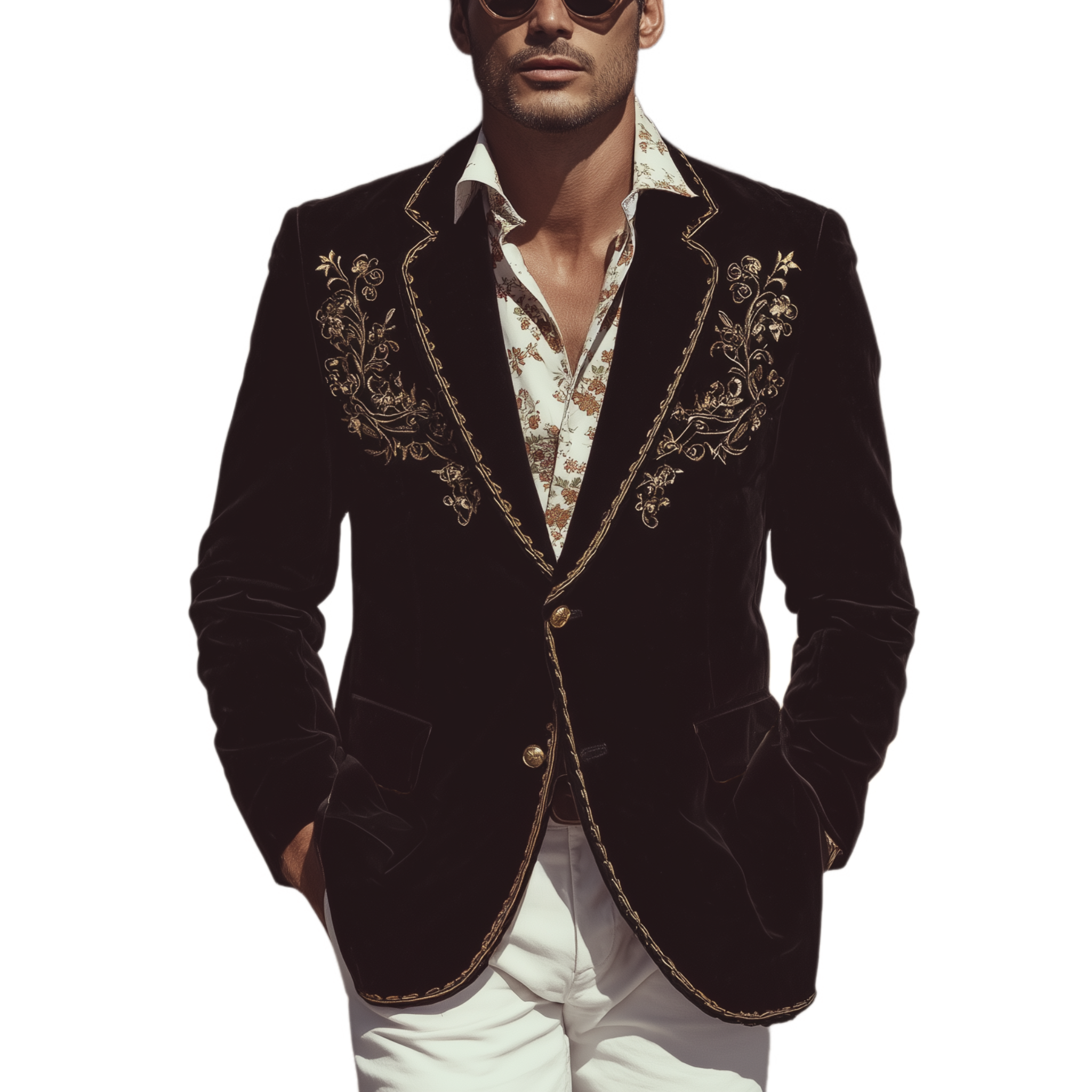 Men's Classic Retro Western Style Velvet Embroidered Single-breasted Slim-fit Blazer MTA1510H8K