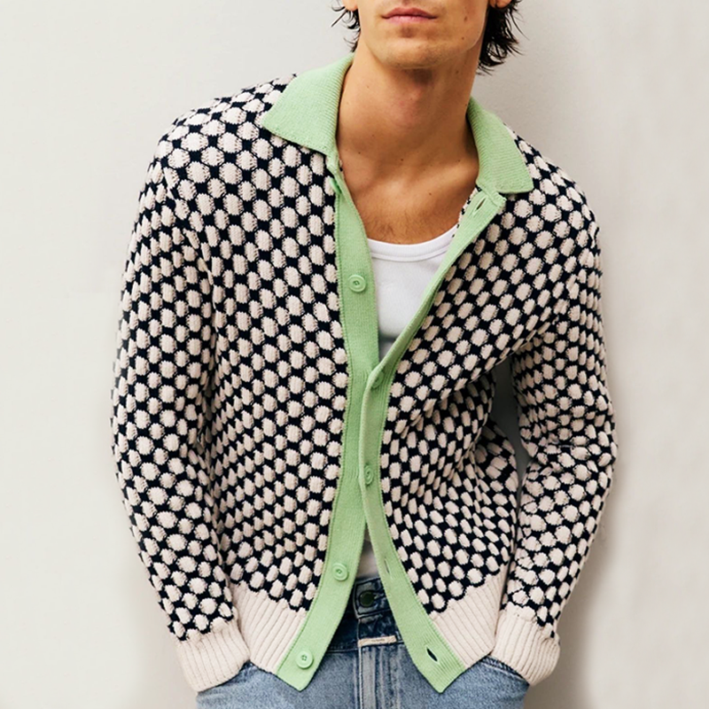 Men's Spring And Autumn Colorblock Button Lapel Knit Cardigan MTA0812H3U