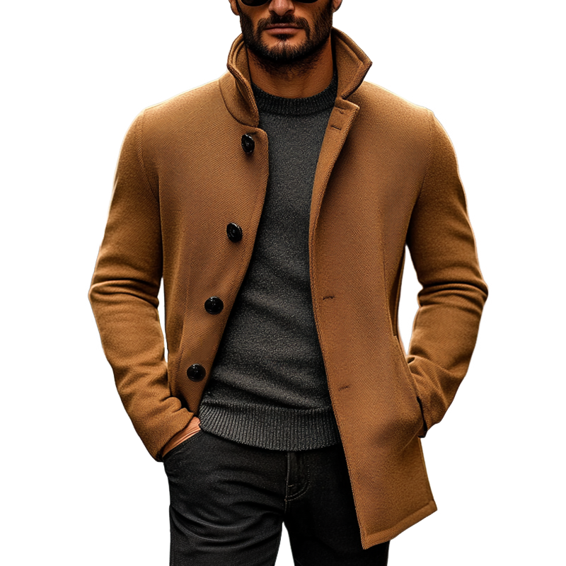 Men's Solid Color Faux Woolen Lapel Mid-length Coat MTA2977J8X