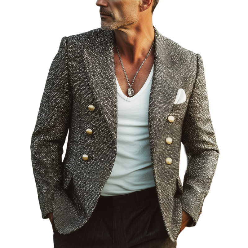 Men's Spring And Autumn Notch Lapel Double-Breasted Blazer MTA1260H1U