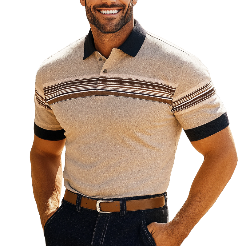Men's Summer Printed Knitted Short-Sleeved Polo Shirt MTA2917G3U