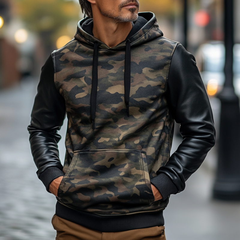 Men's Casual Fashion Camouflage Patchwork Hoodie 59756950F