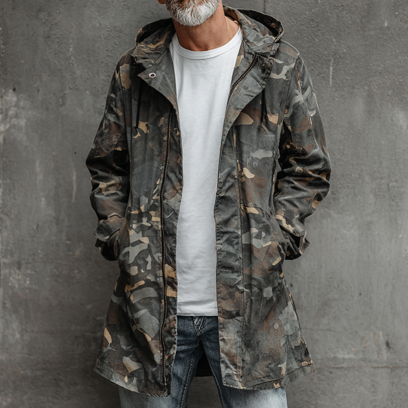 Men's Camouflage Hooded Mid-length Cargo Coat MTA1441H9Z