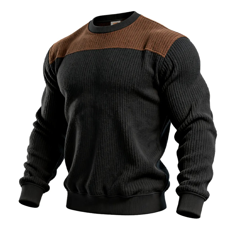 Men's Cotton Blend Knitted Contrast Color Round Neck Long Sleeve T-shirt MTA0988J7X