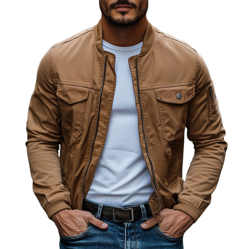Men's Cotton Multi-Pocket Casual Baseball Collar Jacket MTA1911G9X
