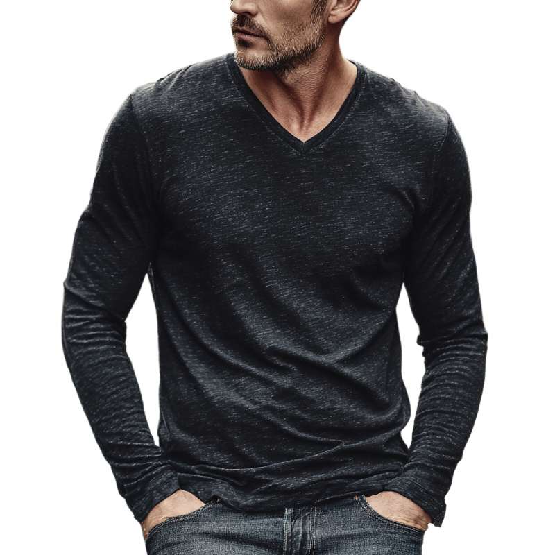 Men's Cotton Blend V-neck Long-sleeved T-shirt MTA1384H1X