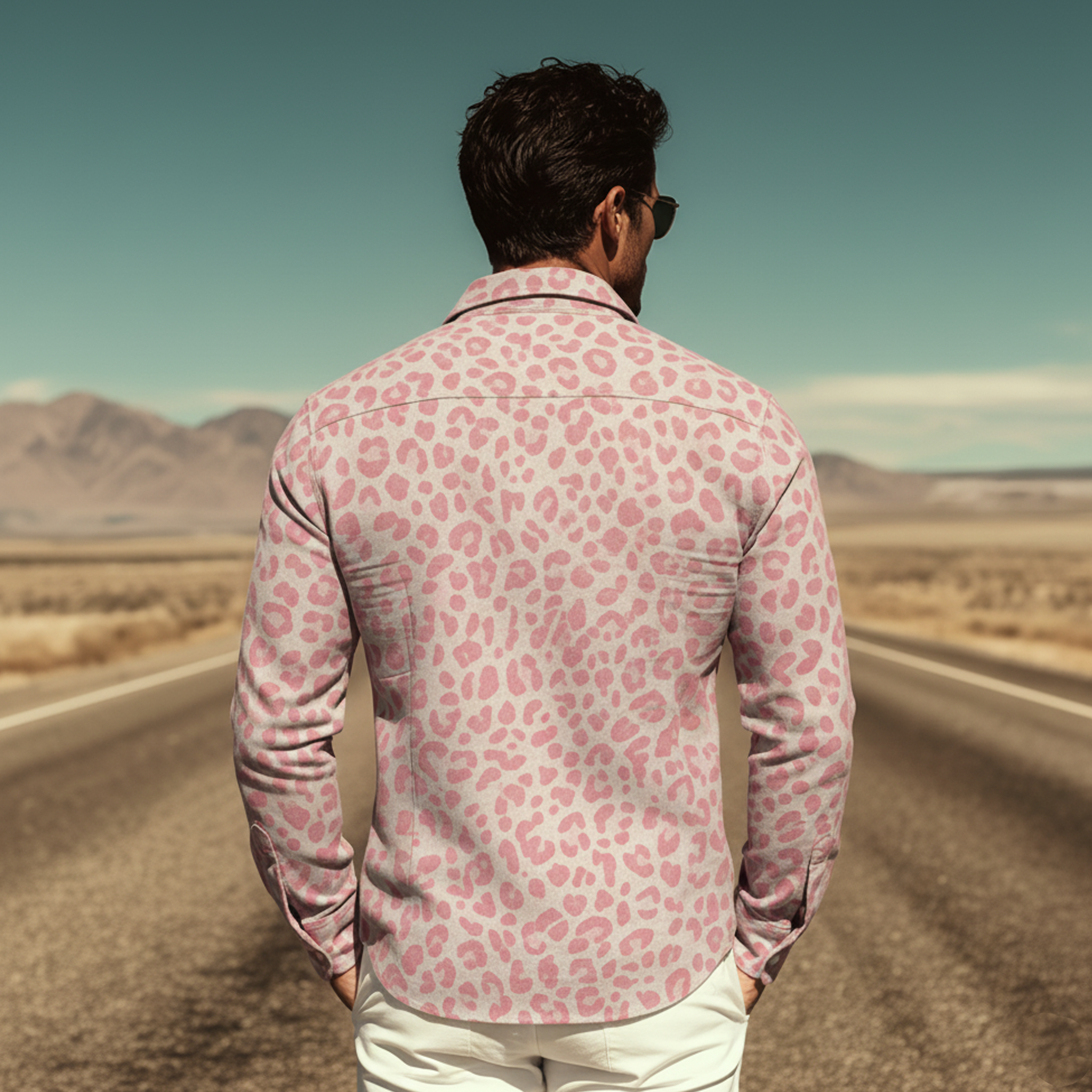 Men's Classic Casual Denim Leopard Print Long-sleeved Shirt MTA1904L0K