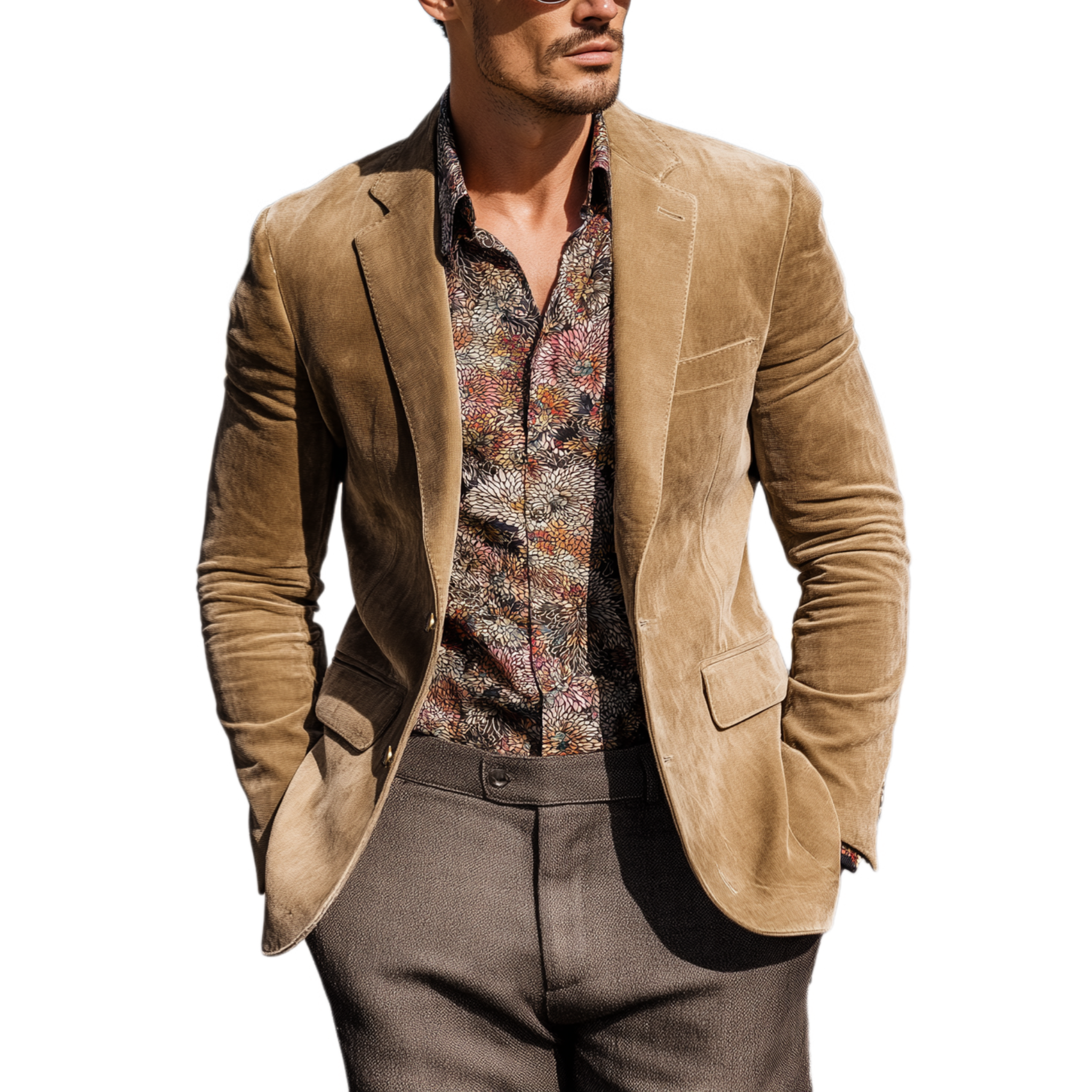 Men's Classic Casual Western Cowboy Style Suede Slim Fit Single-breasted Blazer MTA3119G3K