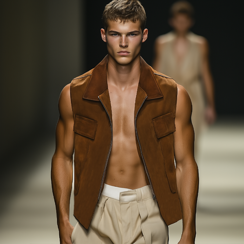 Men's Classic Suede Zip-Up Lapel Vest MTA1665F3U