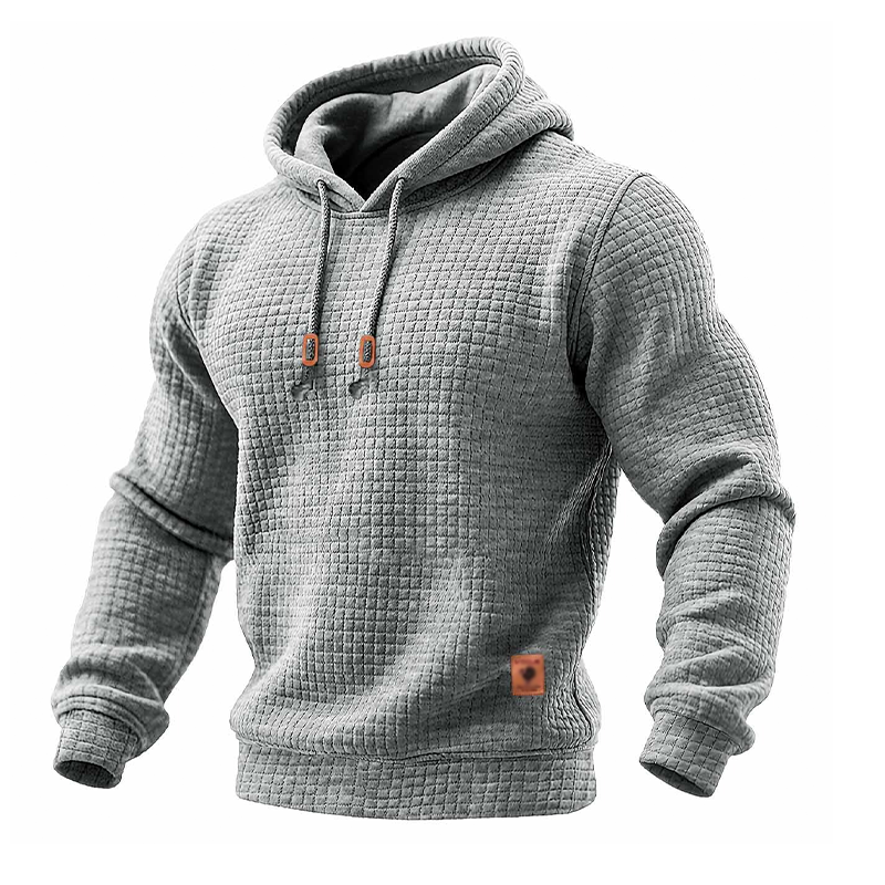 Men's Solid Color Plaid Textured Pullover Hoodie MTA0957J9X