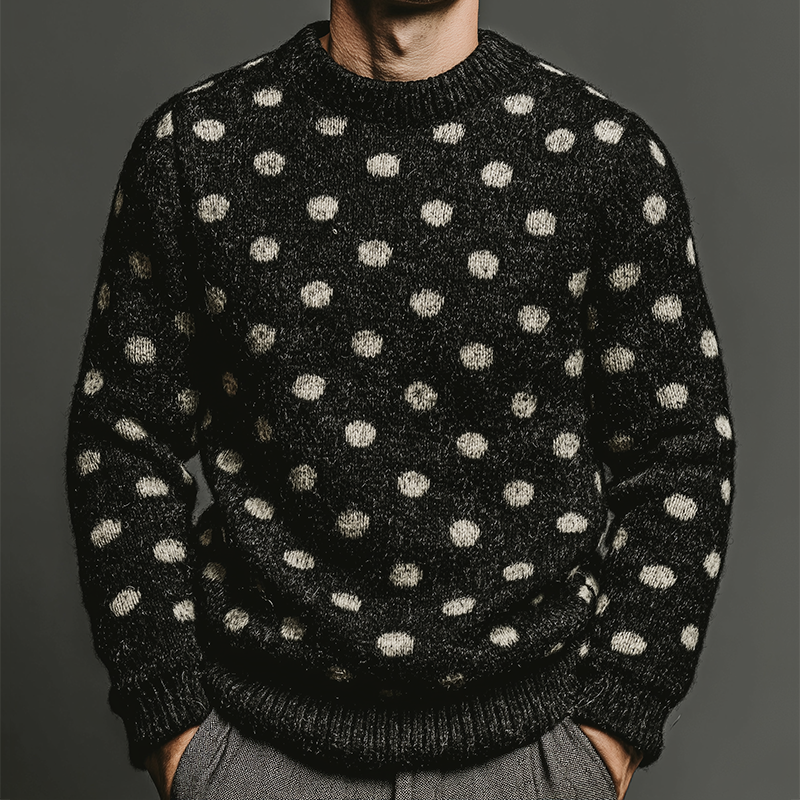 Men's Retro Casual Polka Dot Knitted Crew Neck Pullover Sweater  MTA1574J2TO