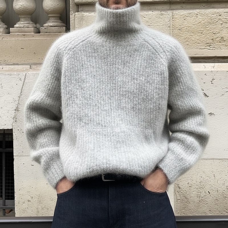 Men's Urban Casual Light Gray Turtleneck Knit Sweater MTA1004K0U