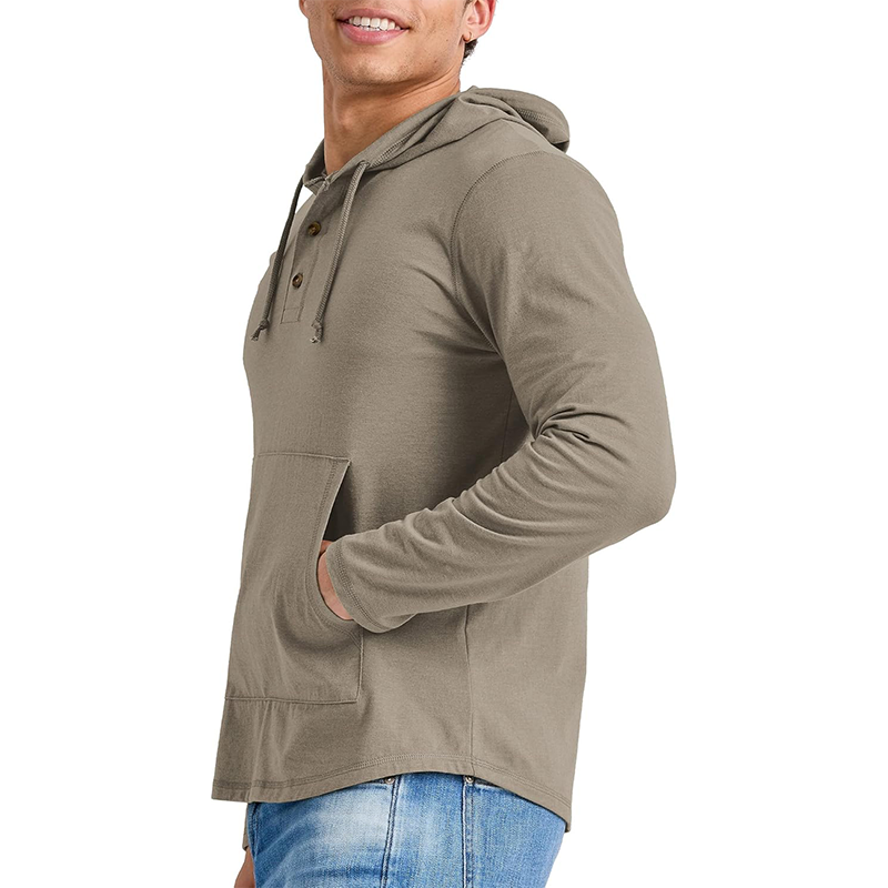 Men's Solid Color Cotton Blend Kangaroo Pocket Long Sleeve Hoodie 44961306Z