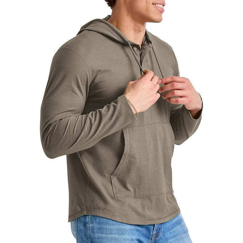 Men's Solid Color Cotton Blend Kangaroo Pocket Long Sleeve Hoodie 44961306Z