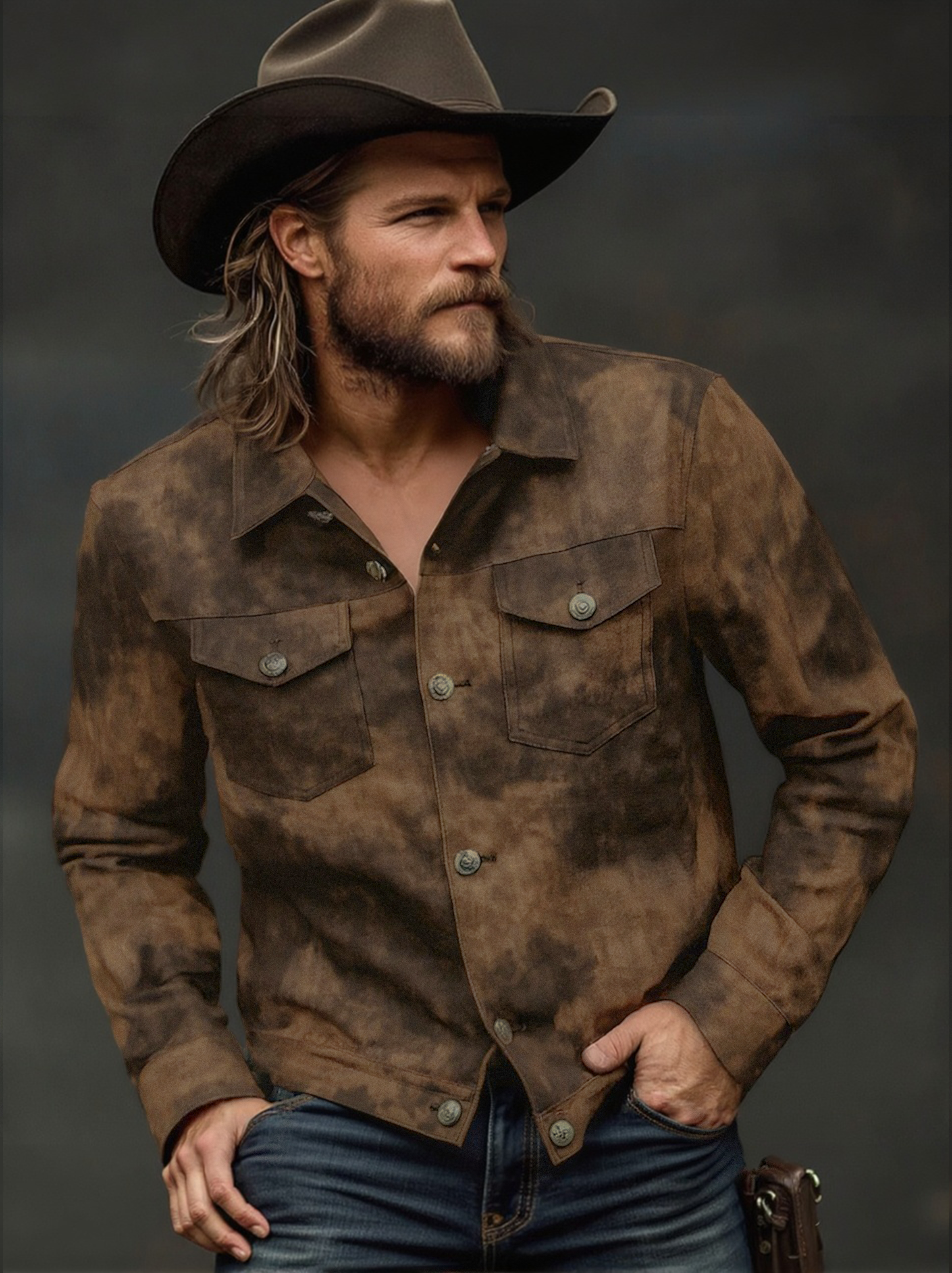 Men's Vintage Distressed PU Leather Lapel Jacket MTA2098H3X