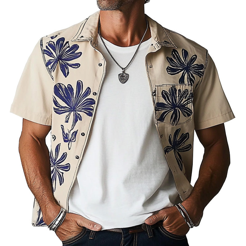 Men's Fashion Printed Short Sleeve Jacket Shirt 60198448P