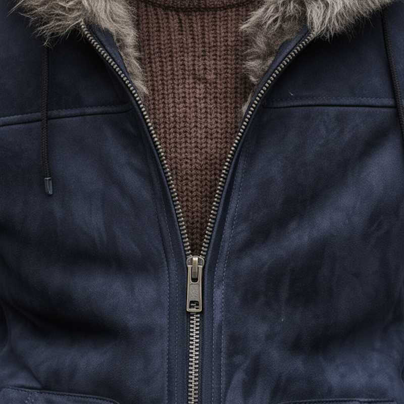 Men's Winter Retro Faux Suede Lined Hooded Zip-Up Jacket MTA2402K2P