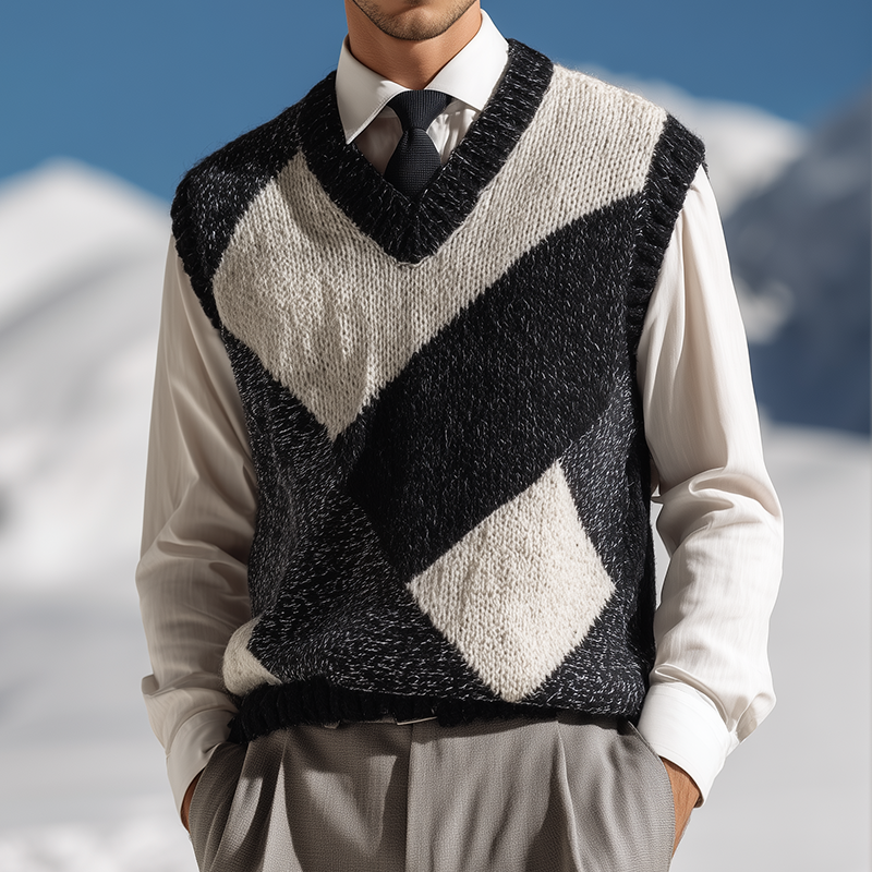 Men's Retro Casual Geometric Knitted Pullover Vest  MTA2230G4TO