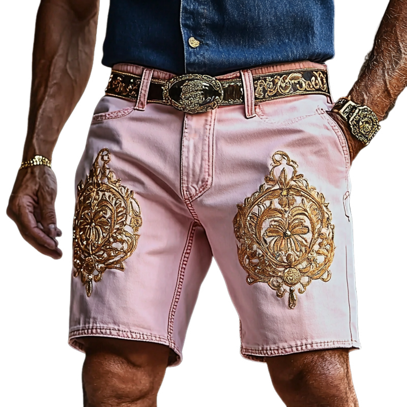 Men'S Fashion Retro Embroidered Straight Denim Shorts MTA0916E6Z