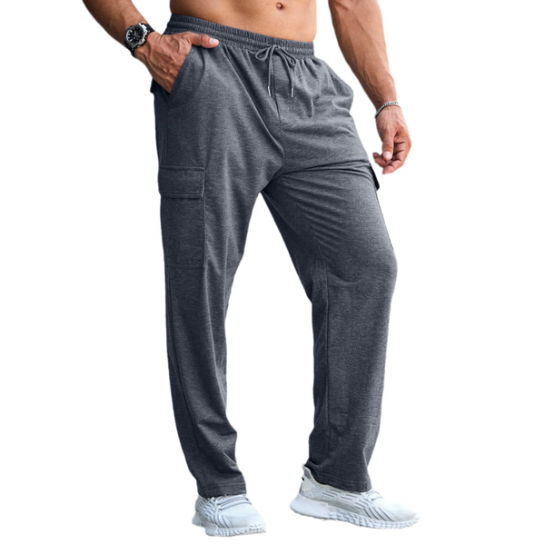 Men's Solid Color Elastic Waist Multi-pocket Sports Pants 94373351Z