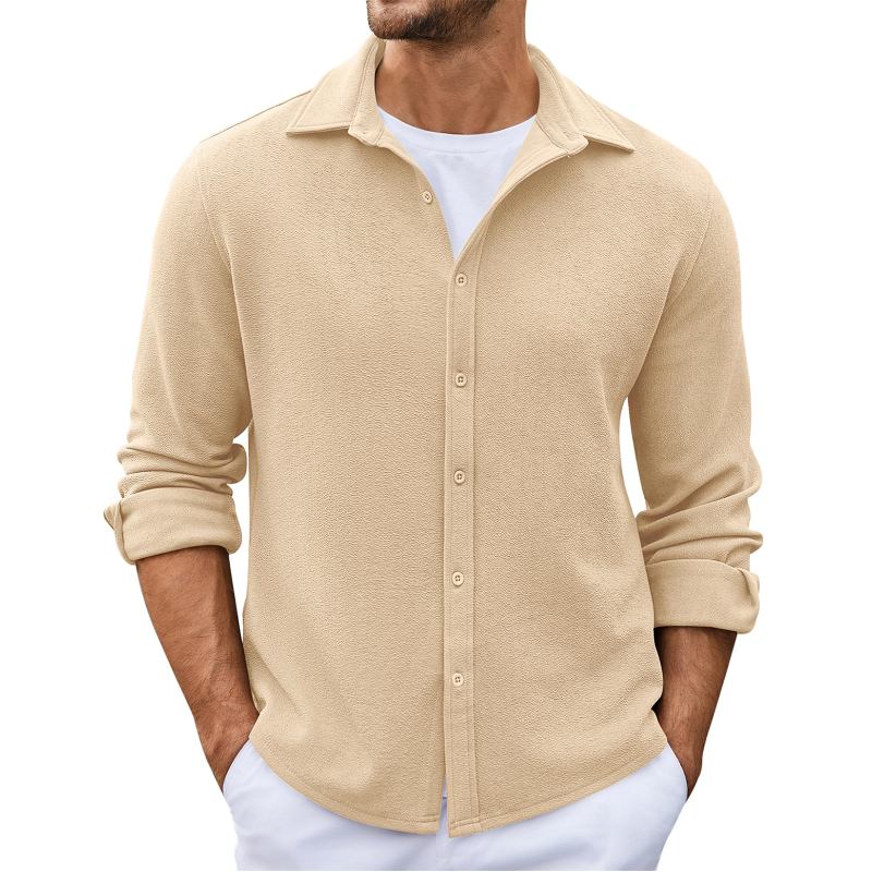 Men's Casual Solid Color Lapel Long Sleeve Shirt 34987180Y