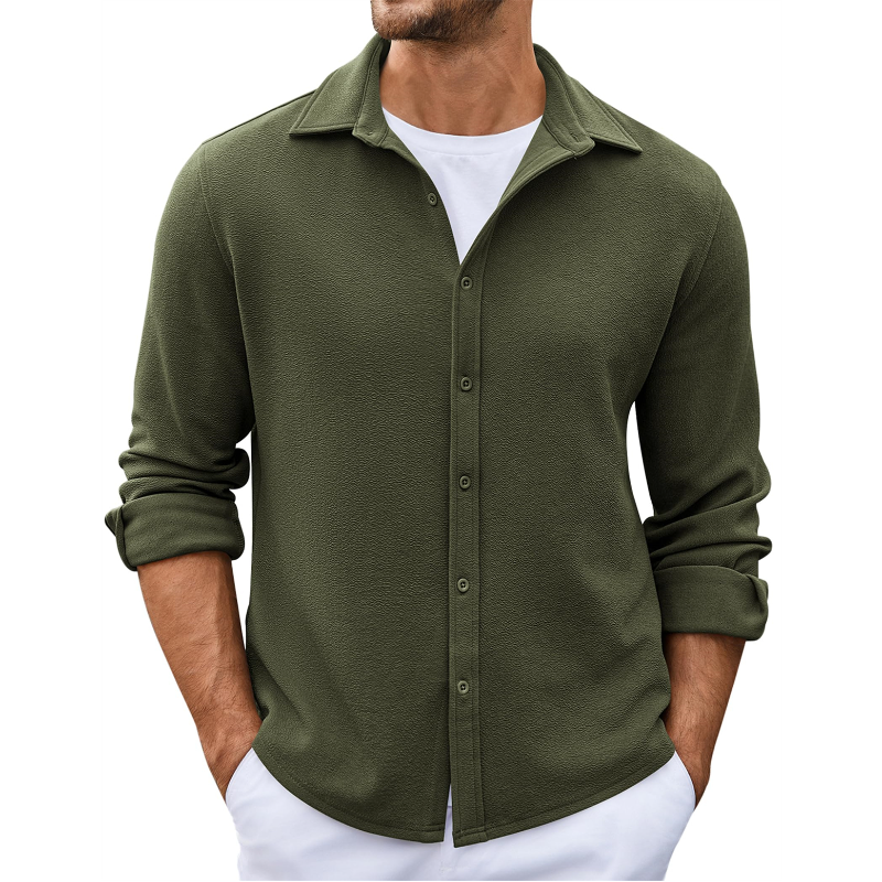 Men's Casual Solid Color Lapel Long Sleeve Shirt 34987180Y