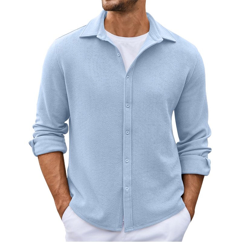 Men's Casual Solid Color Lapel Long Sleeve Shirt 34987180Y