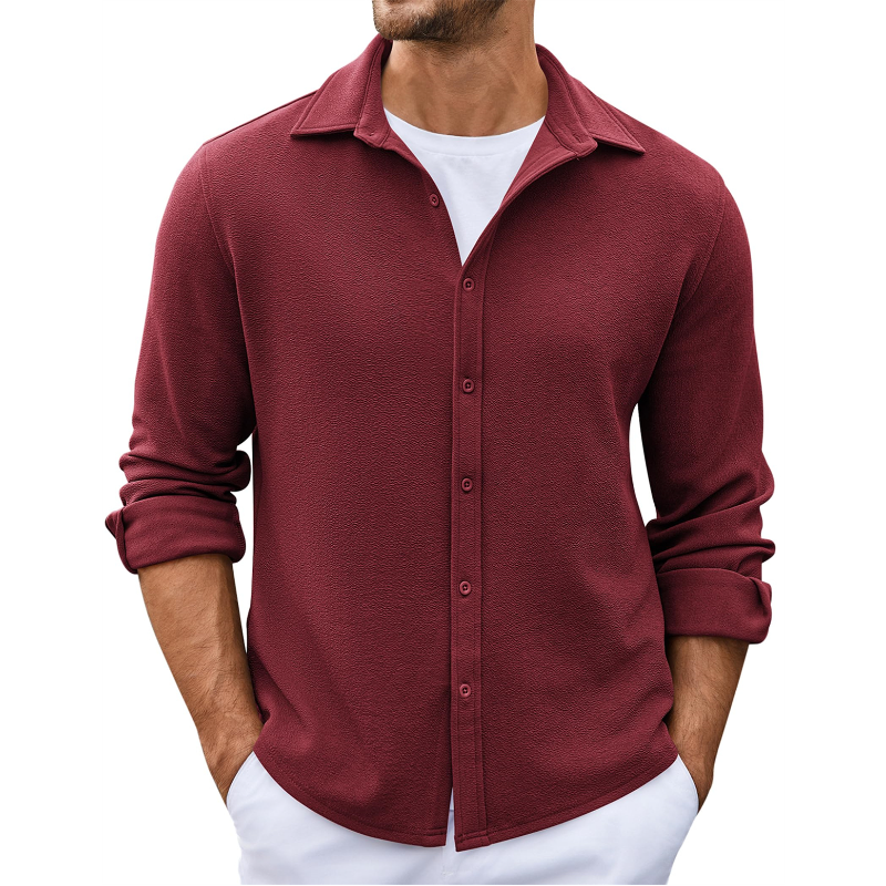 Men's Casual Solid Color Lapel Long Sleeve Shirt 34987180Y