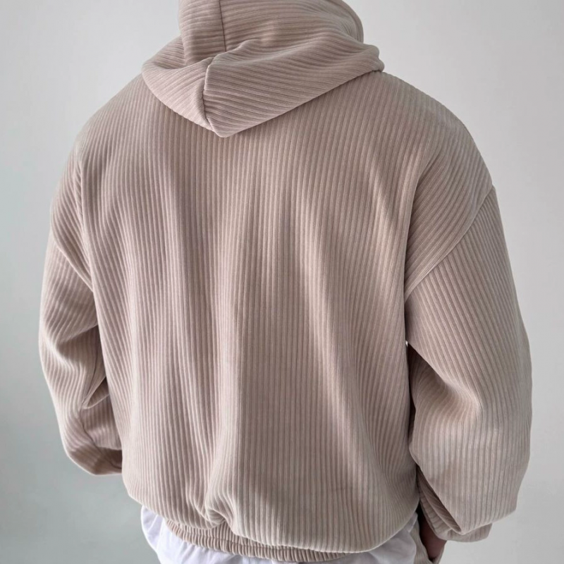 Men's Casual Corduroy Kangaroo Pocket Long Sleeve Hoodie 56682697Y