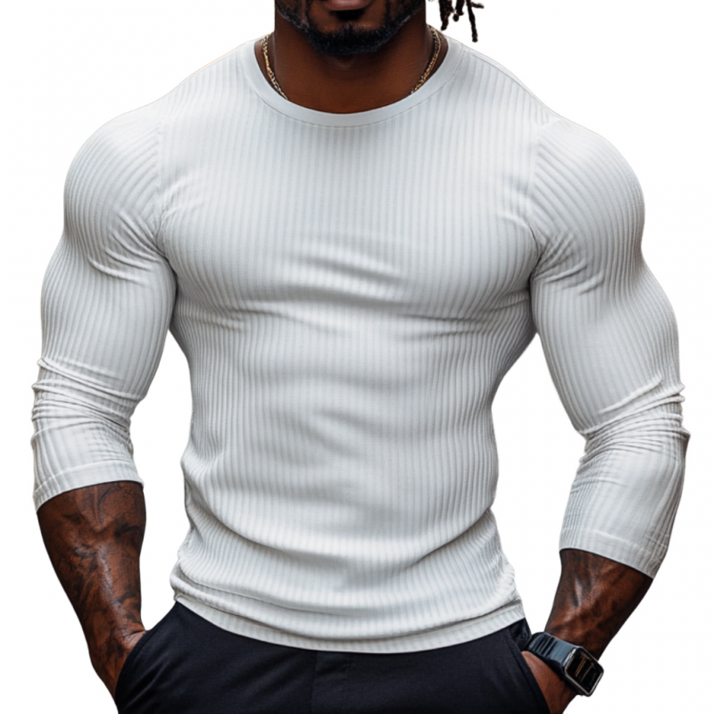 Men's Casual Cotton Blended Round Neck Slim Fit Long Sleeve T-Shirt 09392038M