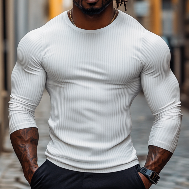 Men's Casual Cotton Blended Round Neck Slim Fit Long Sleeve T-Shirt 09392038M