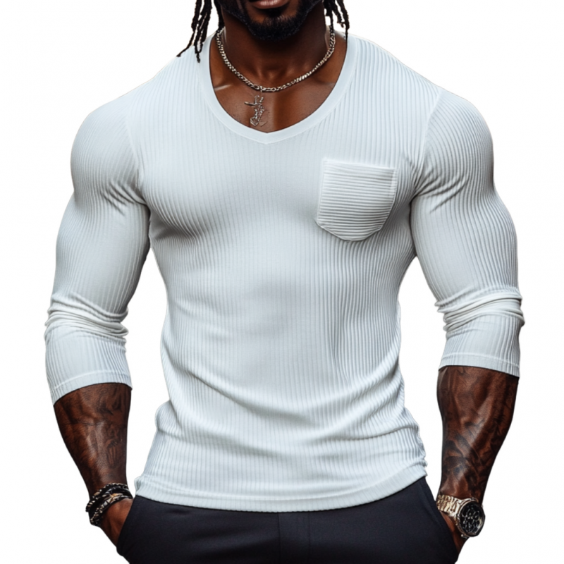 Men's Casual Cotton Blended V Neck Slim Fit Long Sleeve T-Shirt 76347821M