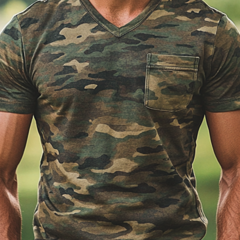 Men's Casual Outdoor Camouflage V-Neck Patch Pocket Short Sleeve T-Shirt 49937276M