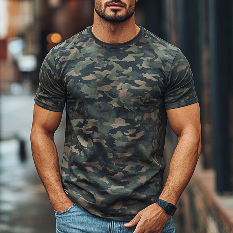 Men's Casual Outdoor Camouflage Cotton Round Neck Short-sleeved T-shirt 39289548M